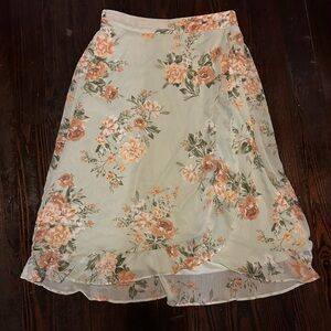 Christopher & Banks Asymmetrical Floral Skirt - Light Green, Cream and Orange